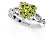 Solitaire Engagement Ring Setting for Fancy Yellow Heart-Shaped Center with Marquise and Bezel Accents and Prong Head in Sterling Silver