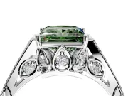 Cathedral Engagement Ring Setting for Fancy Green Princess Cut Center with Antique-Style Pave Band and Prong Head in White Gold