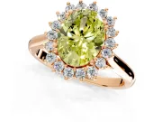 Starburst Halo Engagement Ring Setting for Fancy Yellow Oval Center with Thin Round-Wire Band and Prong Head in Rose Gold