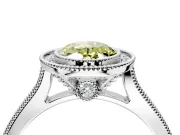 Halo Engagement Ring Setting for Fancy Yellow Oval Center with Milgrain Pave Band and Bezel Head in Platinum