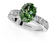 Solitaire Engagement Ring Setting for Fancy Green Oval Center with Channel-Set Accents and Prong Head in Platinum
