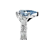 Baguette Engagement Ring Setting for Fancy Blue Pear-Shaped Center with Alternating Bar-Set Band and Prong Head in Sterling Silver