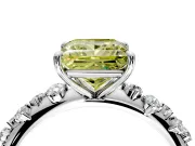 Cluster Engagement Ring Setting for Fancy Yellow Princess Cut Center with Round Cut Accent Band and Prong Head in Platinum