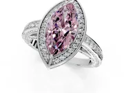 Halo Engagement Ring Setting for Fancy Pink Marquise Center with Framed Halo, Pave Band and Prong Head in White Gold