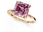 Low-Set Solitaire Engagement Ring Setting for Fancy Pink Asscher Cut Center with Thin Plain Band and Prong Head in Rose Gold