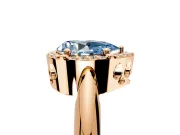 Halo Engagement Ring Setting for Fancy Blue Pear-Shaped Center with Tapered Plain Band and Prong Head in Rose Gold