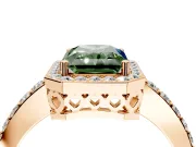 Halo Engagement Ring Setting for Fancy Green Radiant Cut Center with Heart-Shaped Openwork, Pave Band and Prong Head in Rose Gold