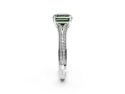 Solitaire Engagement Ring Setting for Fancy Green Asscher Cut Center with Pave Rail Split Shank and Prong Head in Platinum