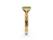 Solitaire Engagement Ring Setting for Fancy Yellow Emerald Cut Center with Scrollwork Band and Prong Head in Yellow Gold
