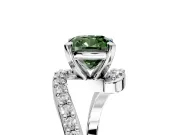 Solitaire Engagement Ring Setting for Fancy Green Cushion Cut Center with Pave Bypass Swirl Band and Prong Head in Platinum