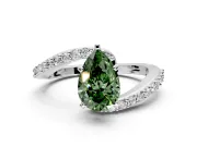 Solitaire Engagement Ring Setting for Fancy Green Pear-Shaped Center with Pave Bypass Swirl Band and Prong Head in White Gold