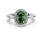 Halo Engagement Ring Setting for Fancy Green Oval Center with Tapered Plain Band and Prong Head in Platinum