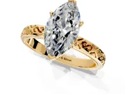 Solitaire Engagement Ring Setting for Marquise Center with Scrollwork Band and Prong Head in Yellow Gold