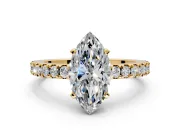 Solitaire Engagement Ring Setting for Marquise Center with Single Row Accent Band and Prong Head in Yellow Gold