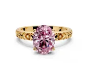 Solitaire Engagement Ring Setting for Fancy Pink Oval Center with XO Engraved Band and Prong Head in Yellow Gold