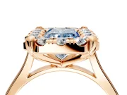 Single Halo Engagement Ring Setting for Fancy Blue Radiant Cut Center with Corner Claws, Plain Band and Prong Head in Rose Gold