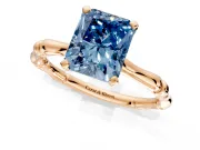 Solitaire Engagement Ring Setting for Fancy Blue Radiant Cut Center with Bamboo Band and Prong Head in Rose Gold