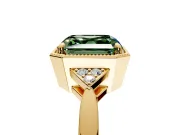 Cluster Engagement Ring Setting for Fancy Green Asscher Cut Center with Milgrain Shoulder Clusters and Prong Head in Yellow Gold