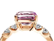 5 Stone Engagement Ring Setting for Fancy Pink Asscher Cut Center with Plain Band and Prong Head in Rose Gold