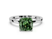 Solitaire Engagement Ring Setting for Fancy Green Cushion Cut Center with Thin Rounded Plain Band and Prong Head in Sterling Silver