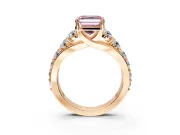 Solitaire Engagement Ring Setting for Fancy Pink Asscher Cut Center with Graduated Shared Prongs and Prong Head in Rose Gold