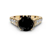 Solitaire Engagement Ring Setting for Fancy Black Round Cut Center with Pave Cathedral Shoulders and Prong Head in Yellow Gold