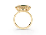 Halo Engagement Ring Setting for Fancy Green Asscher Cut Center with Milgrain Bezel Rim, Plain Band and Prong Head in Yellow Gold