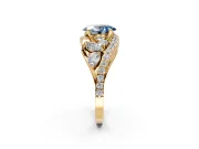 Halo Engagement Ring Setting for Fancy Blue Oval Center with Marquise and Pave Bypass Band and Prong Head in Yellow Gold