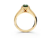 Halo Engagement Ring Setting for Fancy Green Emerald Cut Center with Knife Ridge Cathedral Band and Prong Head in Yellow Gold