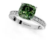 Milgrain Pave Engagement Ring Setting for Fancy Green Cushion Cut Center with Accent Band and Prong Head in Platinum