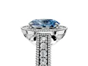 Milgrain Halo Engagement Ring Setting for Fancy Blue Oval Center with Pave Band and Prong Head in Platinum