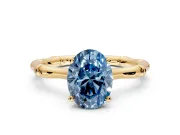 Solitaire Engagement Ring Setting for Fancy Blue Oval Center with Bamboo Band and Prong Head in Yellow Gold