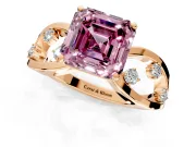 Solitaire Engagement Ring Setting for Fancy Pink Asscher Cut Center with Criss-Cross Accent Band and Prong Head in Rose Gold