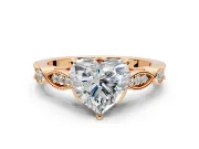 Solitaire Engagement Ring Setting for Heart-Shaped Center with Marquise and Bezel Accents and Prong Head in Rose Gold