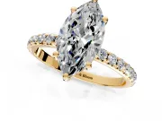 Solitaire Engagement Ring Setting for Marquise Center with Micro Pave Band and Prong Head in Yellow Gold