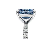 Solitaire Engagement Ring Setting for Fancy Blue Asscher Cut Center with Fine Pave Narrow Band and Prong Head in White Gold