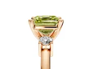 3 Stone Engagement Ring Setting for Fancy Yellow Asscher Cut Center with Wide Plain Band and Prong Head in Rose Gold