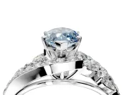 Halo Engagement Ring Setting for Fancy Blue Marquise Center with Marquise and Pave Bypass Band and Prong Head in Platinum