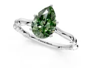 Solitaire Engagement Ring Setting for Fancy Green Pear-Shaped Center with Bamboo Band and Prong Head in Sterling Silver