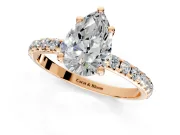 Solitaire Engagement Ring Setting for Pear-Shaped Center with Micro Pave Band and Prong Head in Rose Gold