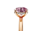 Hidden Halo Engagement Ring Setting for Fancy Pink Round Cut Center with Thin Round-Wire Band and Prong Head in Rose Gold