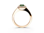 Halo Engagement Ring Setting for Fancy Green Emerald Cut Center with Plain Tapered Band and Prong Head in Rose Gold
