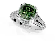 Solitaire Engagement Ring Setting for Fancy Green Cushion Cut Center with Accented Split Shank and Prong Head in White Gold