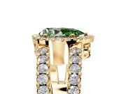 Halo Engagement Ring Setting for Fancy Green Pear-Shaped Center with Wide-Open Pave Split Shank and Prong Head in Yellow Gold