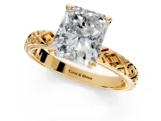 Solitaire Engagement Ring Setting for Radiant Cut Center with Milgrain X Pattern Band and Prong Head in Yellow Gold