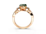 3 Stone Engagement Ring Setting for Fancy Green Heart-Shaped Center with Pave Split Shank and Prong Head in Rose Gold