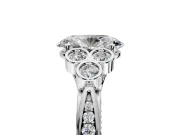 Cluster Engagement Ring Setting for Oval Center with Bezel Accent Clusters and Prong Head in Platinum