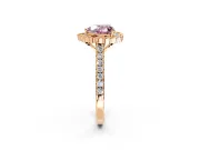 Milgrain Floral Halo Engagement Ring Setting for Fancy Pink Heart-Shaped Center with Pave Band and Prong Head in Rose Gold