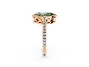 Accent Halo Engagement Ring Setting for Fancy Green Marquise Center with Full-Length Pave Band and Prong Head in Rose Gold