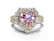 Halo Engagement Ring Setting for Fancy Pink Heart-Shaped Center with Two-Strand Split Shank and Prong Head in Yellow Gold